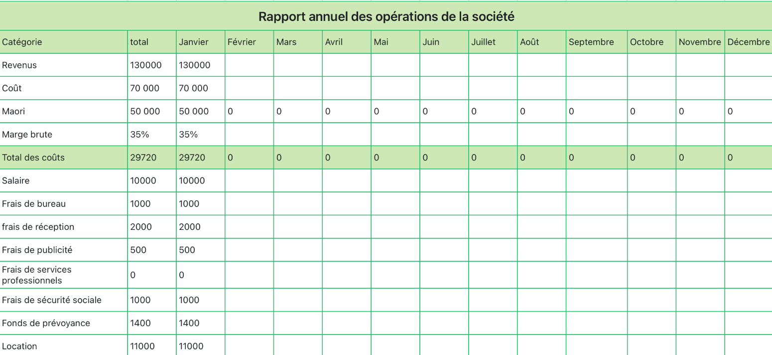 Rapport annuel des opérations de la société